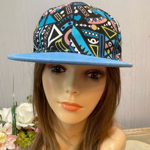 80s 90s Style Abstract Print Strapback Cap Hat Adjustable Unisex 100% Cotton - Picture 2 of 14